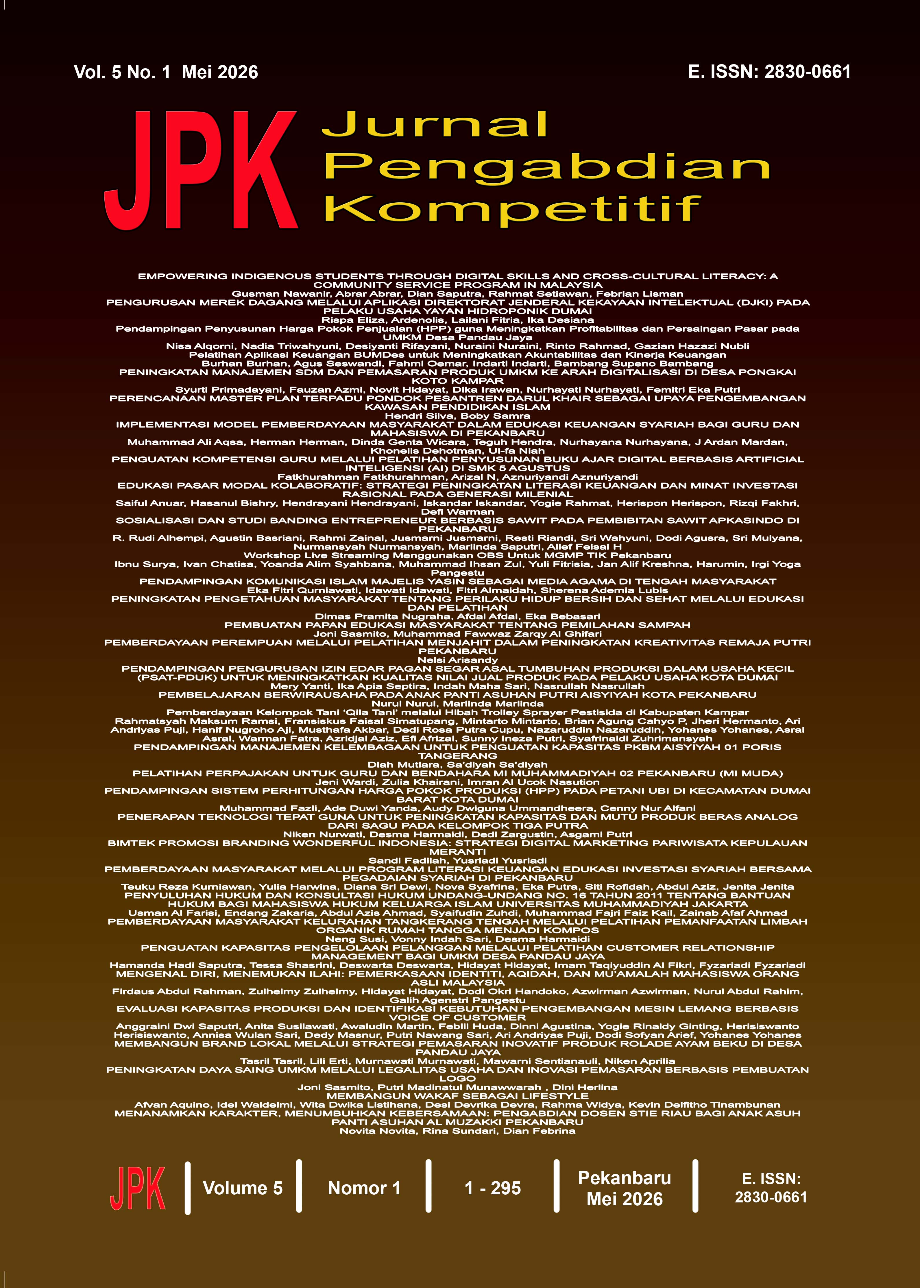 					View Vol. 5 No. 1 (2026): Pemberdayaan Masyarakat Berbasis Inovasi, Digitalisasi, dan Penguatan Kapasitas Ekonomi Berkelanjutan
				