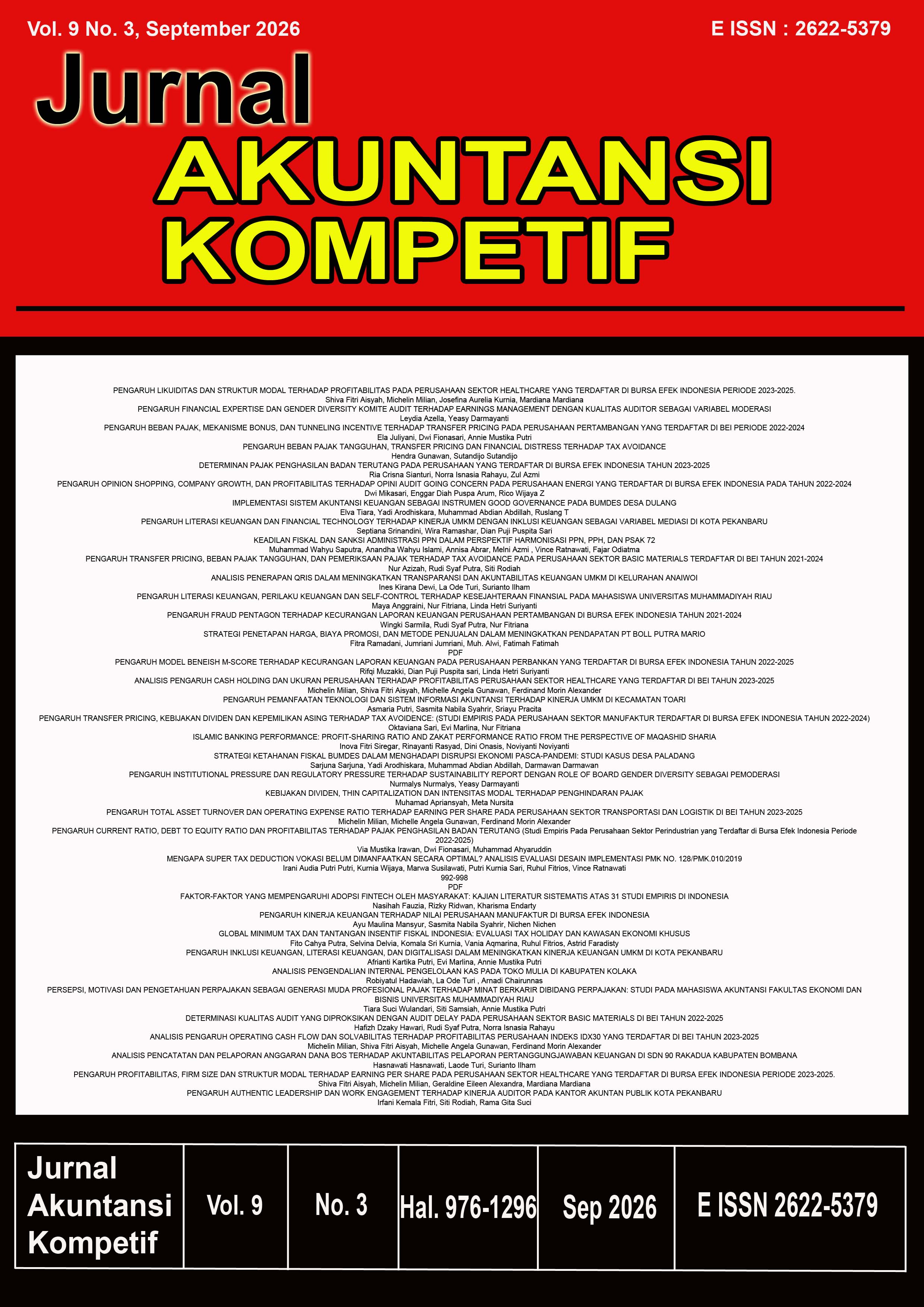 					View Vol. 9 No. 3 (2026): Transformasi Akuntansi dan Keuangan: Digitalisasi, Kepatuhan Pajak, Tata Kelola, dan Keberlanjutan Bisnis
				
